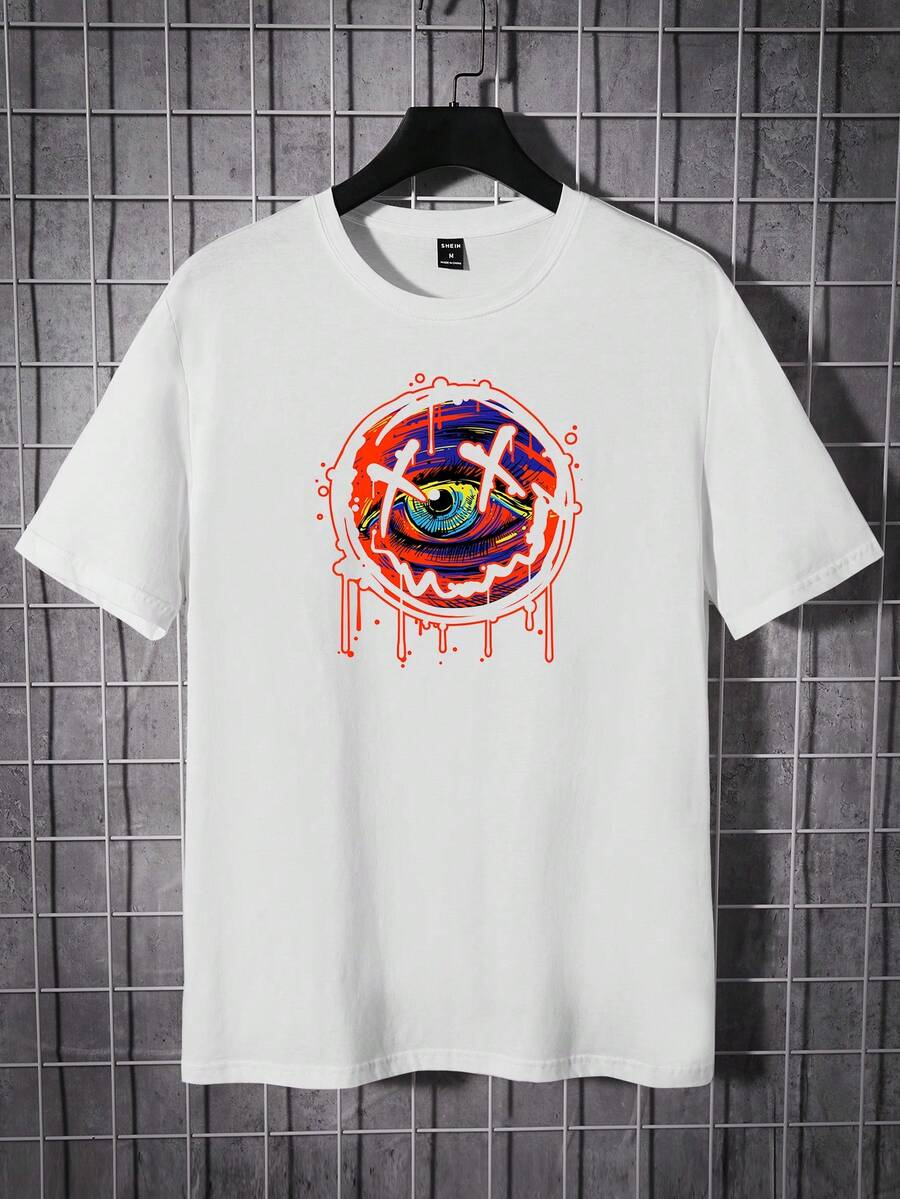 Manfinity RebelGame Hombres Camiseta con estampado de dibujos animados - Blanco - Ver 1