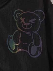 SHEIN Young Boy Reflective Bear Print Hooded Jacket - Black - View 5