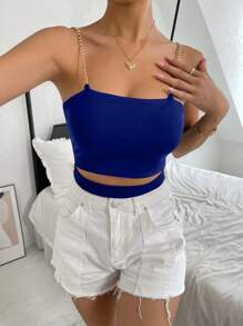 Allurite Chain Detail Cut Out Cami Top - Royal Blue - View 3