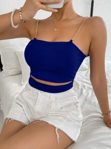 Allurite Chain Detail Cut Out Cami Top - Royal Blue - View 4