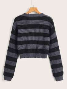 ROMWE Goth Striped Drop Shoulder Sweater - Multicolor - View 2