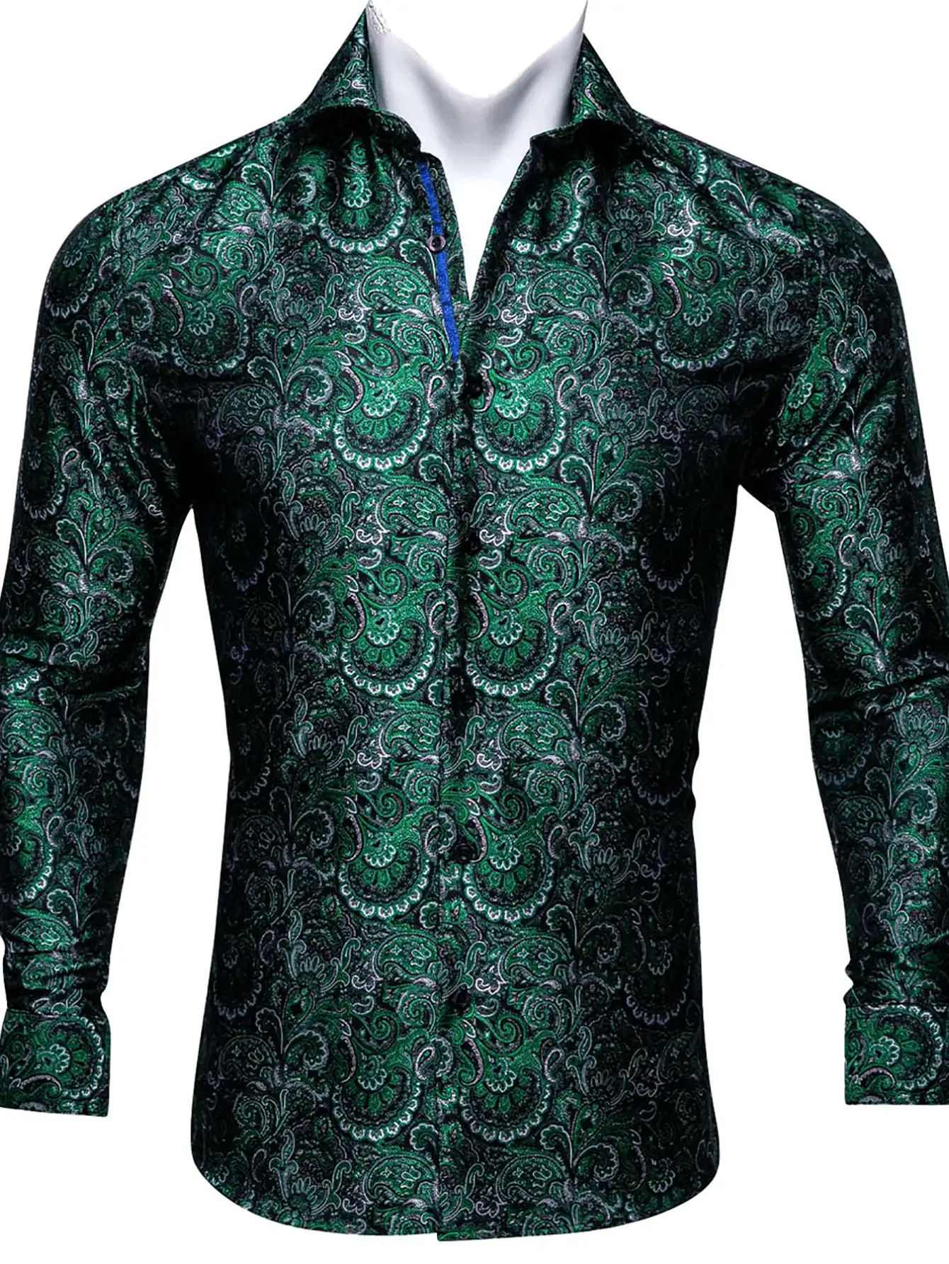 Men Floral Print Button Up Shirt - Dark Green - View 3