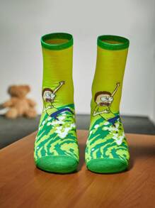 Rick and Morty | ROMWE 1 đôi NỮ Đồ họa Hoạt hình Vớ thuyền viên - xanh quân đội - Xem 2