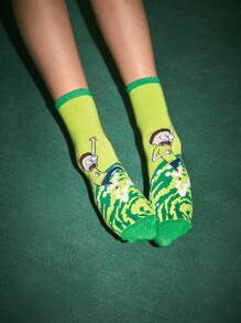 Rick and Morty | ROMWE 1 đôi NỮ Đồ họa Hoạt hình Vớ thuyền viên - xanh quân đội - Xem 8