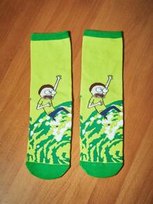 Rick and Morty | ROMWE 1 đôi NỮ Đồ họa Hoạt hình Vớ thuyền viên - xanh quân đội - Xem 5