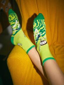 Rick and Morty | ROMWE 1 đôi NỮ Đồ họa Hoạt hình Vớ thuyền viên - xanh quân đội - Xem 6