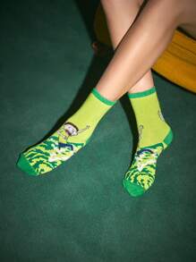 Rick and Morty | ROMWE 1 đôi NỮ Đồ họa Hoạt hình Vớ thuyền viên - xanh quân đội - Xem 9