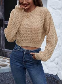 EMERY ROSE Solid Split Back Drop Shoulder Crop Knit Pullover Fall Winter Sweater - Brown - View 5