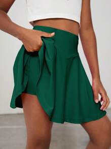 SHEIN Tween Girl Solid High Waist Active Skirt - Dark Green - View 1