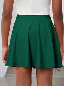 SHEIN Tween Girl Solid High Waist Active Skirt - Dark Green - View 2