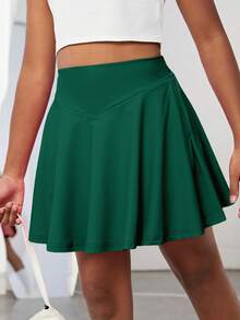 SHEIN Tween Girl Solid High Waist Active Skirt - Dark Green - View 7