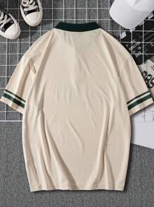 Manfinity 男式寬鬆字母圖案撞色領口短袖polo衫 - 杏色 - 查看 2