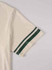 Manfinity 男式寬鬆字母圖案撞色領口短袖polo衫 - 杏色 - 查看 3