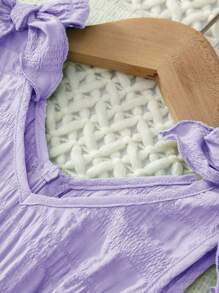 SHEIN 女小童肩部蝴蝶結褶邊連身短褲 - 紫丁香色 - 查看 5