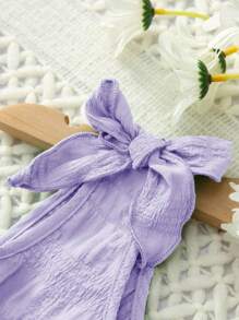 SHEIN 女小童肩部蝴蝶結褶邊連身短褲 - 紫丁香色 - 查看 8