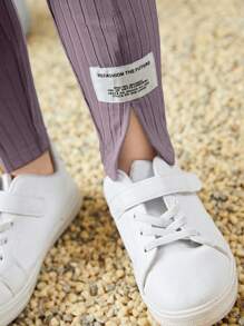 SHEIN Young Girl Letter Patched Detail Tee & Split Hem Pants