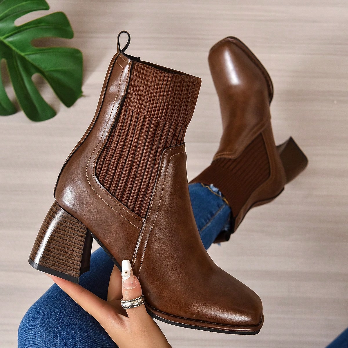 Botas de moda para mujer otoño/invierno, botas elásticas de tacón alto, botas de tobillo y botines para damas, botas versátiles y elegantes