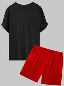 Manfinity Homme Men Letter Graphic Tee & Drawstring Waist Shorts - Multicolor - View 2