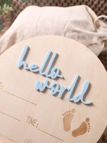 SHEIN 宝宝出生公告木质圆盘宝宝男孩女孩亚克力字母图形每月里程碑卡片你好世界新生儿标志 - 藍色 - 查看 3