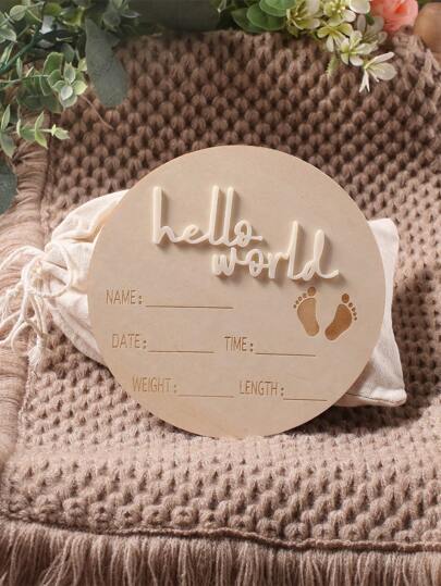 SHEIN Baby Name Announcement Sign  For Hospital Hello World Newborn Sign Shower Gift Wood Discs Milestone Card Photo Prop
