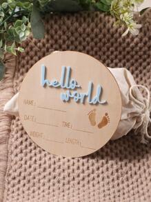 SHEIN 宝宝出生公告木质圆盘宝宝男孩女孩亚克力字母图形每月里程碑卡片你好世界新生儿标志 - 藍色 - 查看 6