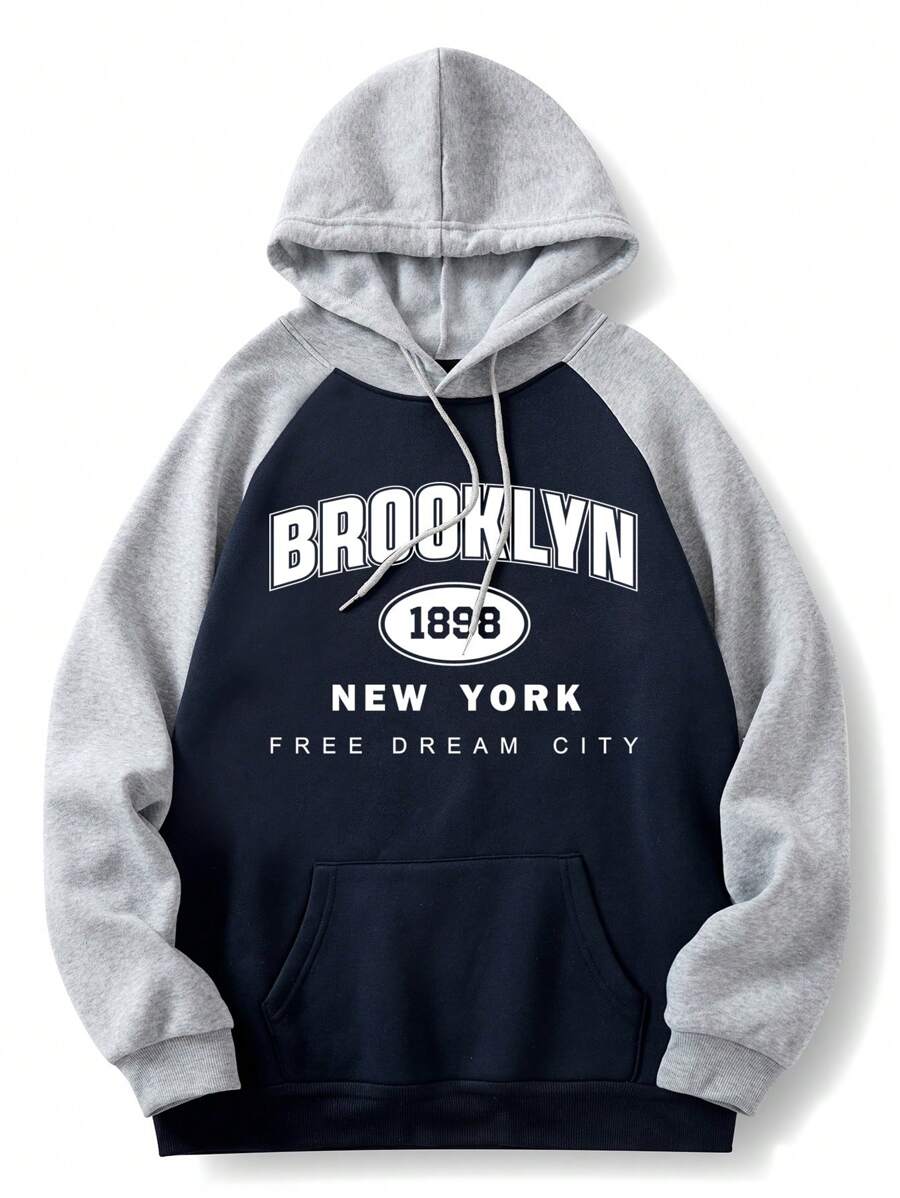 Nam Plus Đồ họa Chữ cái Tay Raglan Túi kangaroo Dây rút Hoodie - Nhiều màu - Xem 1