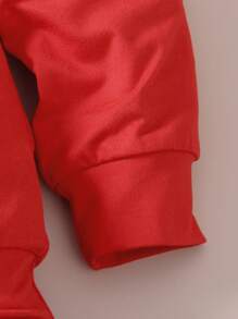 SHEIN 2件套男童春秋撞色領套頭衫和牛仔褲套裝，休閒字母印花套裝 - 紅色 - 查看 4