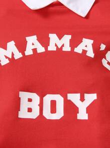 SHEIN 2件套男童春秋撞色領套頭衫和牛仔褲套裝，休閒字母印花套裝 - 紅色 - 查看 5