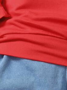 SHEIN 2件套男童春秋撞色領套頭衫和牛仔褲套裝，休閒字母印花套裝 - 紅色 - 查看 6