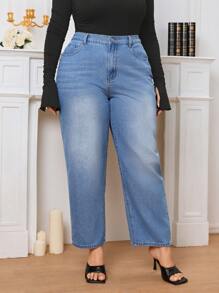 SHEIN Essnce 大碼水洗媽媽牛仔褲 - 淺色水洗藍 - 查看 1