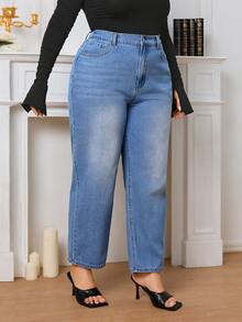 SHEIN Essnce 大碼水洗媽媽牛仔褲 - 淺色水洗藍 - 查看 2