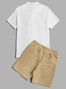 Manfinity VCAY 宽松男式圆孔刺绣衬衫和抽绳腰短裤 - 駝色 - 查看 2