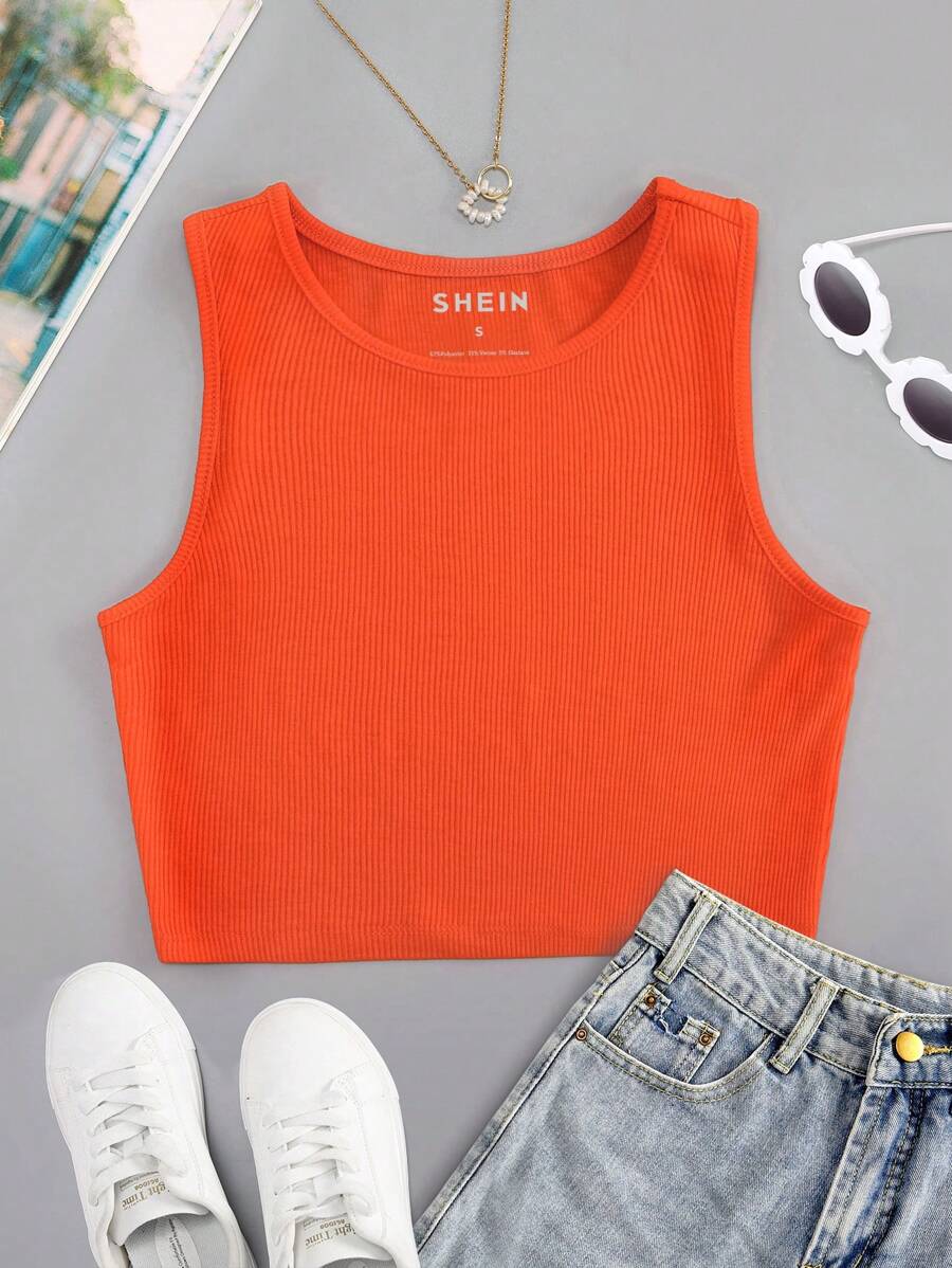 INAWLY Top tank crop unicolor - Naranja - Ver 1