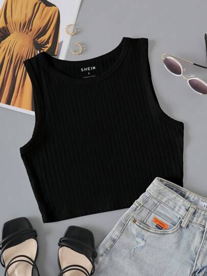 INAWLY 素色條紋針織背心上衣