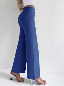 RueChic High Waist Seam Detail Straight Leg Suit Pants - Blue - View 4