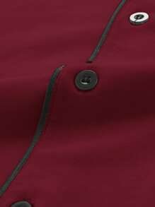 SHEIN Men Contrast Piping PJ Set - Burgundy - View 7