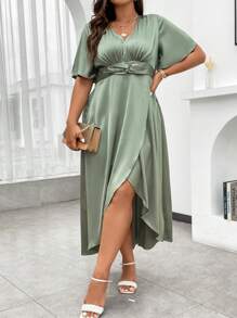 Franclia Hơn áo tay bướm Xù Váy Wrap Hem - màu xanh lá - Xem 1