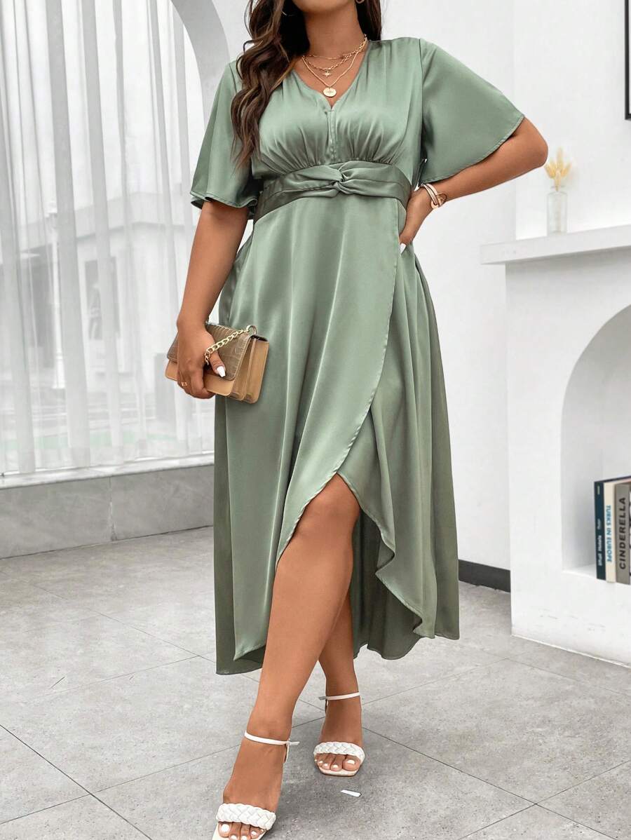 Franclia Hơn áo tay bướm Xù Váy Wrap Hem - màu xanh lá - Xem 1