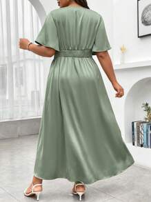Franclia Hơn áo tay bướm Xù Váy Wrap Hem - màu xanh lá - Xem 2