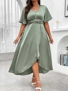 Franclia Hơn áo tay bướm Xù Váy Wrap Hem - màu xanh lá - Xem 3