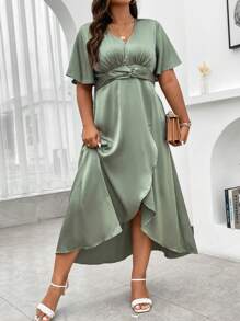 Franclia Hơn áo tay bướm Xù Váy Wrap Hem - màu xanh lá - Xem 4