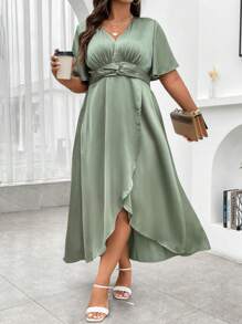 Franclia Hơn áo tay bướm Xù Váy Wrap Hem - màu xanh lá - Xem 5