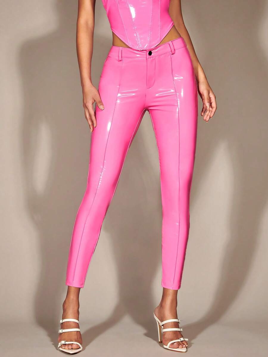SHEIN BAE chất liệu da PU Gầy Quần skinny Quần - Màu Hồng Tươi - Xem 1