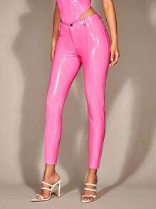 SHEIN BAE chất liệu da PU Gầy Quần skinny Quần - Màu Hồng Tươi - Xem 6