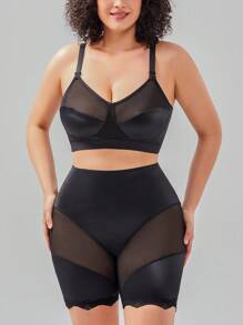 Plus Contrast Mesh Shapewear Set - Black - View 5
