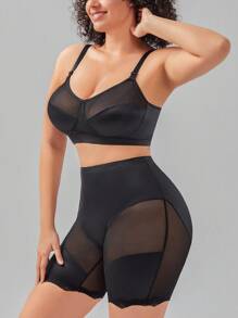 Plus Contrast Mesh Shapewear Set - Black - View 4