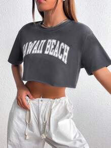 SHEIN Unity Letter Graphic Drop Shoulder Crop Tee - Dark Grey - View 6