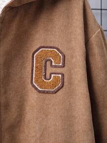 SHEIN Tween Boy Letter Patched Detail Teddy Lined Hooded Jacket - Khaki - View 4