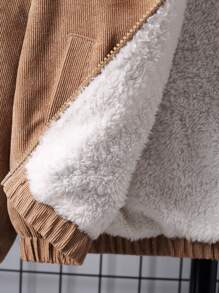 SHEIN Tween Boy Letter Patched Detail Teddy Lined Hooded Jacket - Khaki - View 5