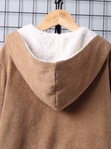 SHEIN Tween Boy Letter Patched Detail Teddy Lined Hooded Jacket - Khaki - View 6